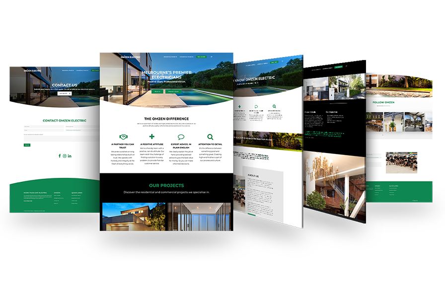 Omzen-Electric-5Screens-1-sml Omzen Electric Website Design Case Study - Websites designed and developed on WordPress by Websites Au Melbourne