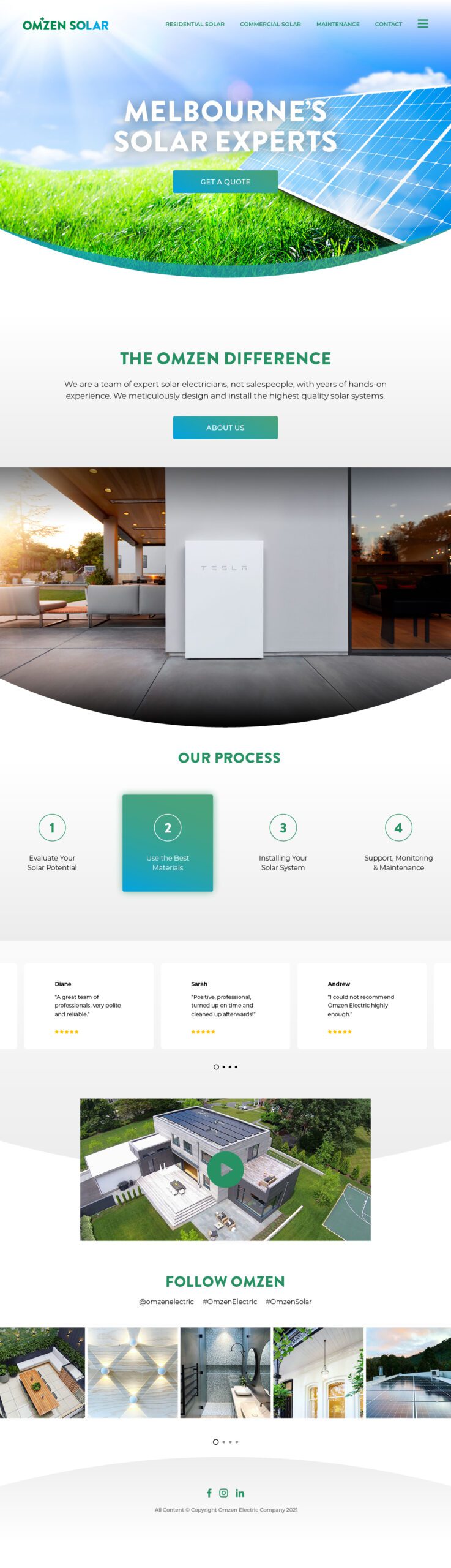 Omzen Solar Melbourne website layout - Website designed and developed on WordPress by Websites Au
